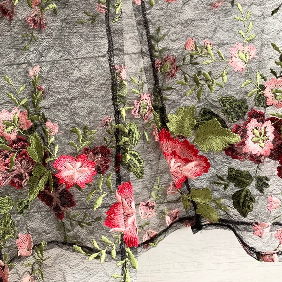 ASOS Black Mesh Floral Overlay Bodysuit Dress - Picture 13 of 16